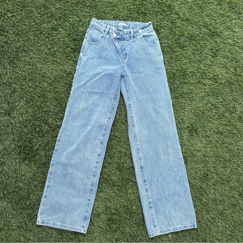 Mistress Rocks Blue Cross Front Baggy Jeans